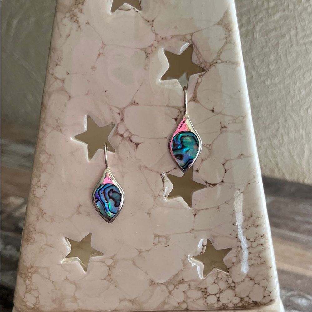925 Sterling Silver Abalone Shell Drop Earrings!